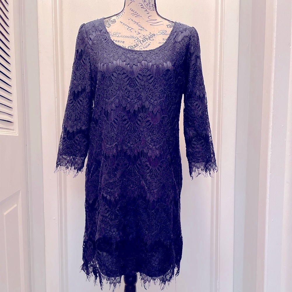 Charlotte Russe Navy lace dress- lined SZ Med.